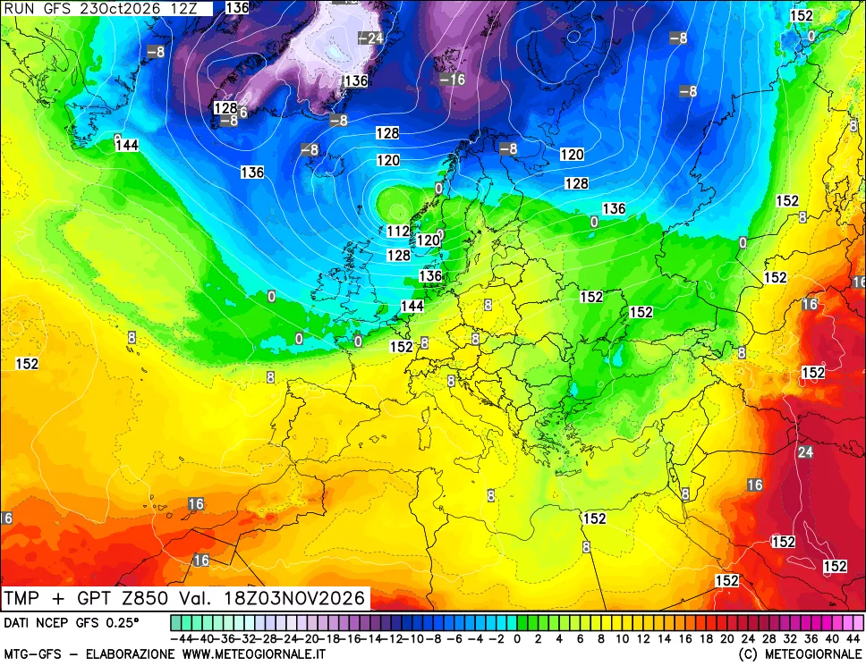 mappa 850 hPa Temp + GPT