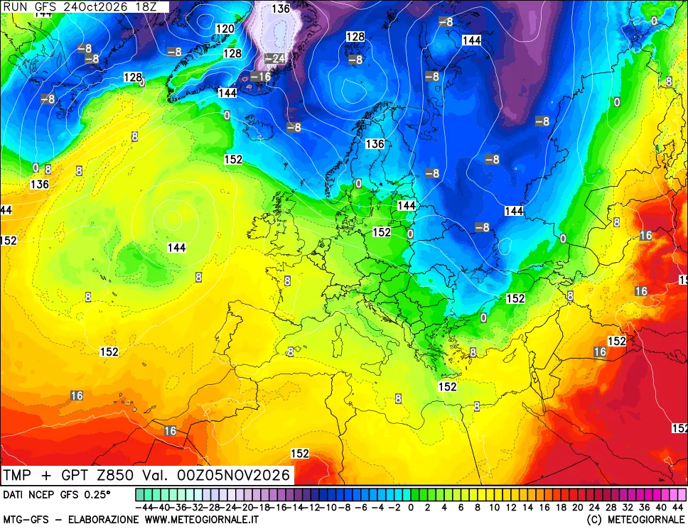 mappa 850 hPa Temp + GPT