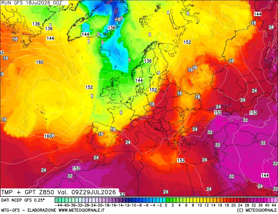 mappa 850 hPa Temp + GPT