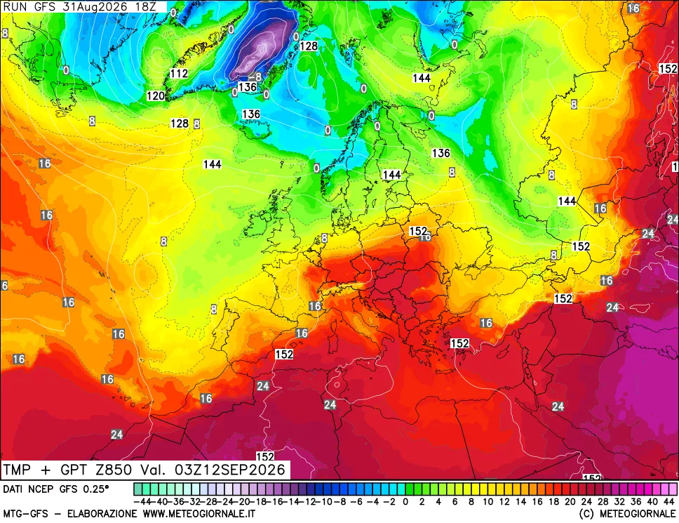 mappa 850 hPa Temp + GPT