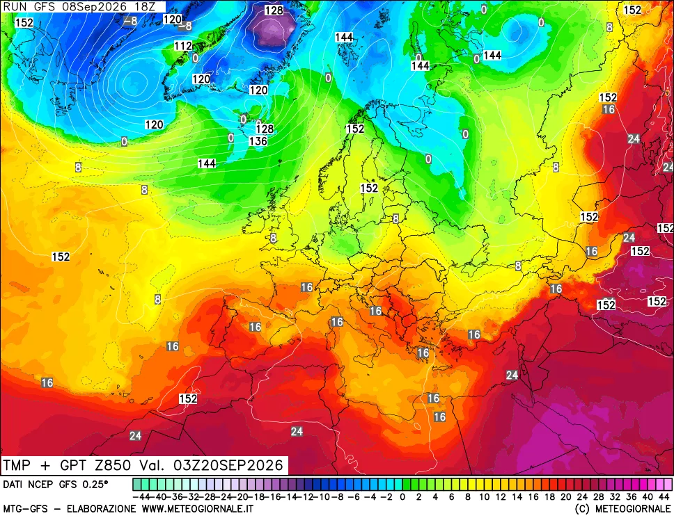 mappa 850 hPa Temp + GPT