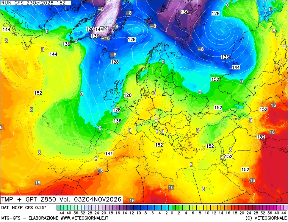 mappa 850 hPa Temp + GPT