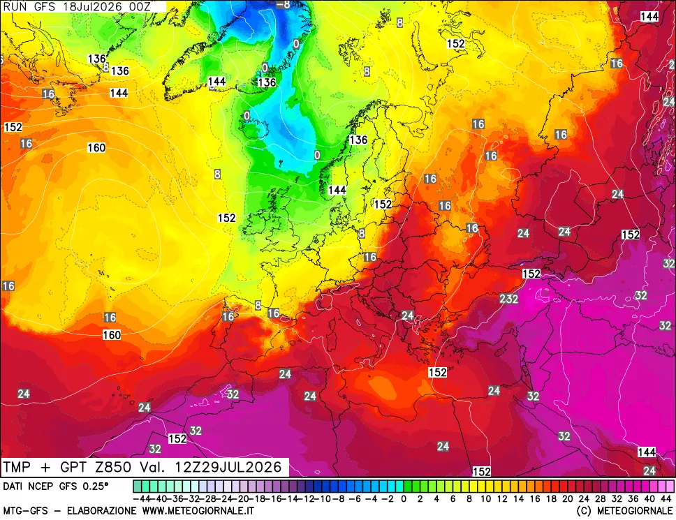 mappa 850 hPa Temp + GPT