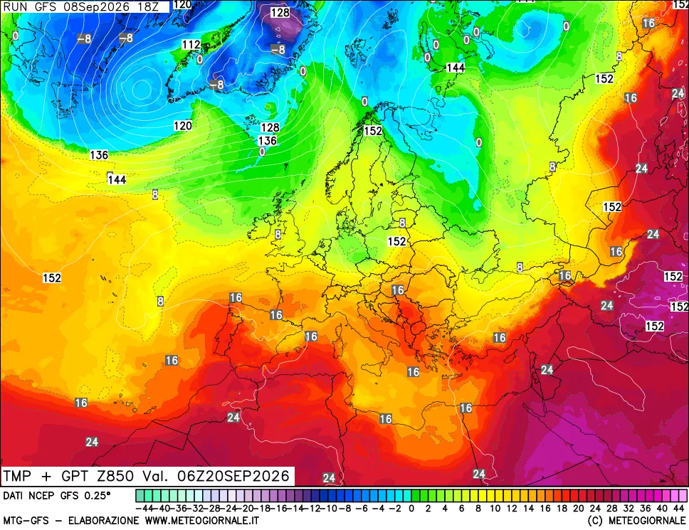 mappa 850 hPa Temp + GPT