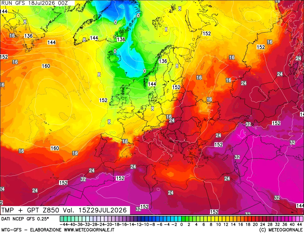 mappa 850 hPa Temp + GPT