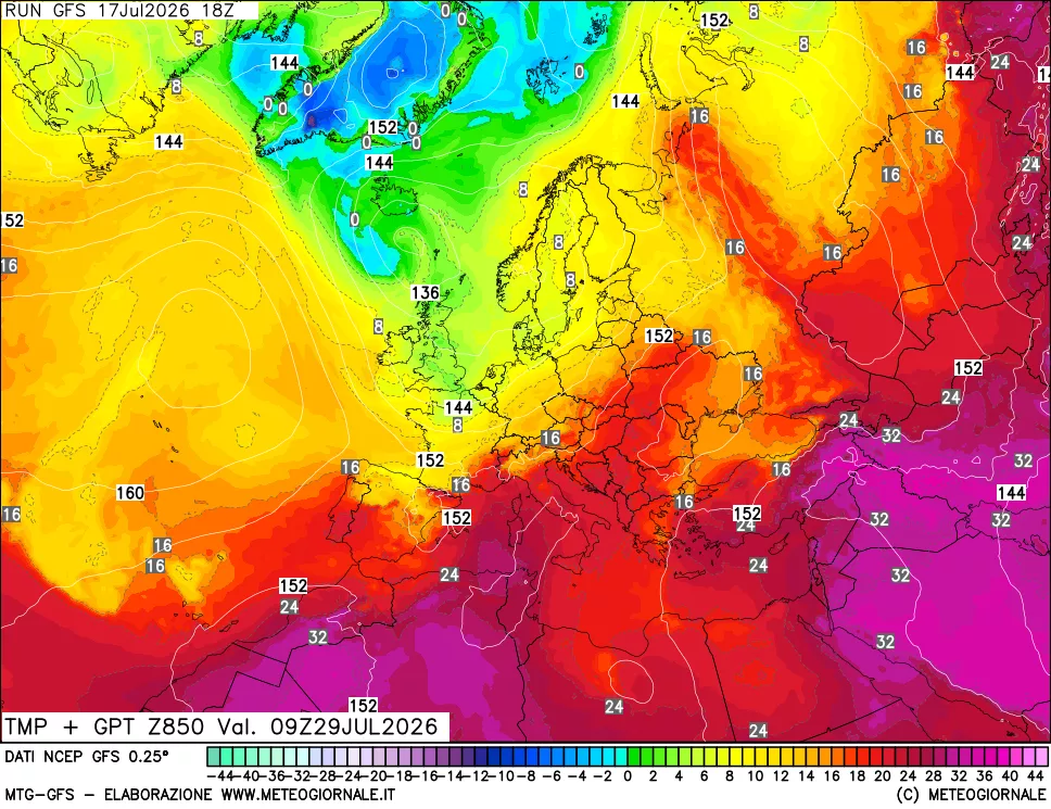 mappa 850 hPa Temp + GPT
