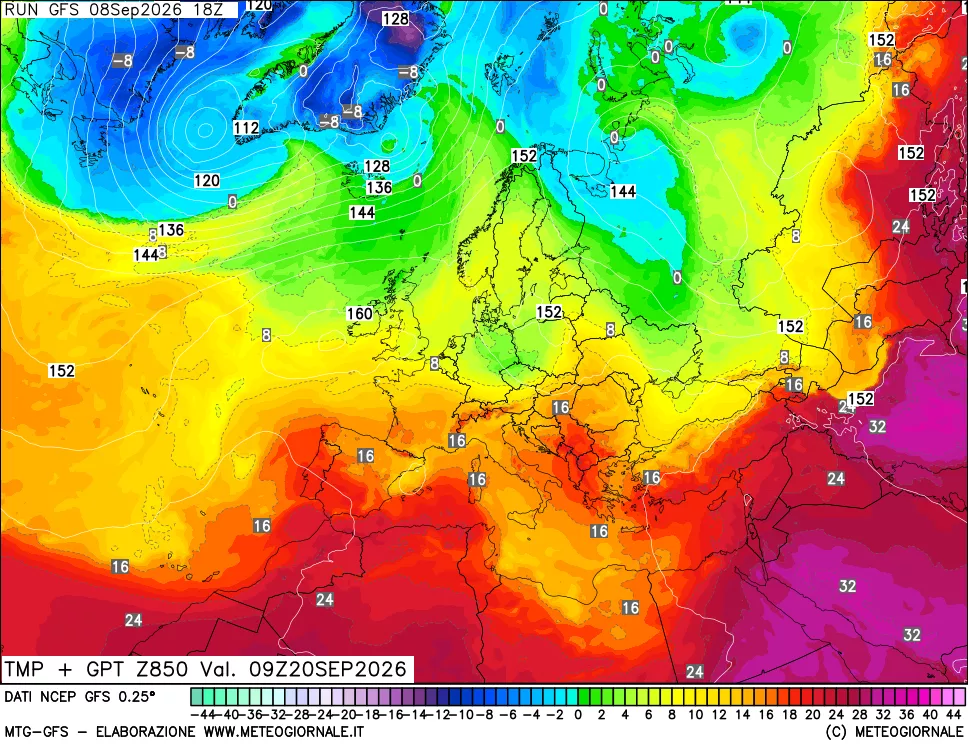 mappa 850 hPa Temp + GPT