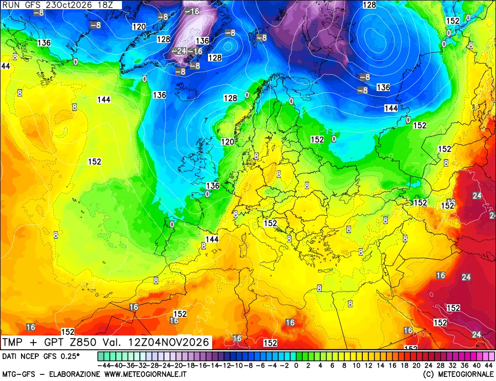 mappa 850 hPa Temp + GPT