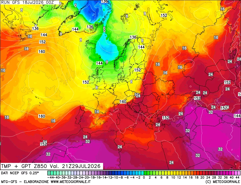 mappa 850 hPa Temp + GPT