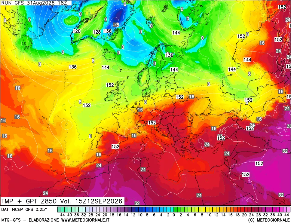 mappa 850 hPa Temp + GPT