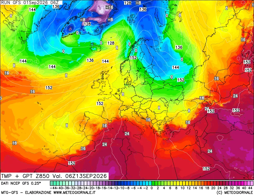 mappa 850 hPa Temp + GPT