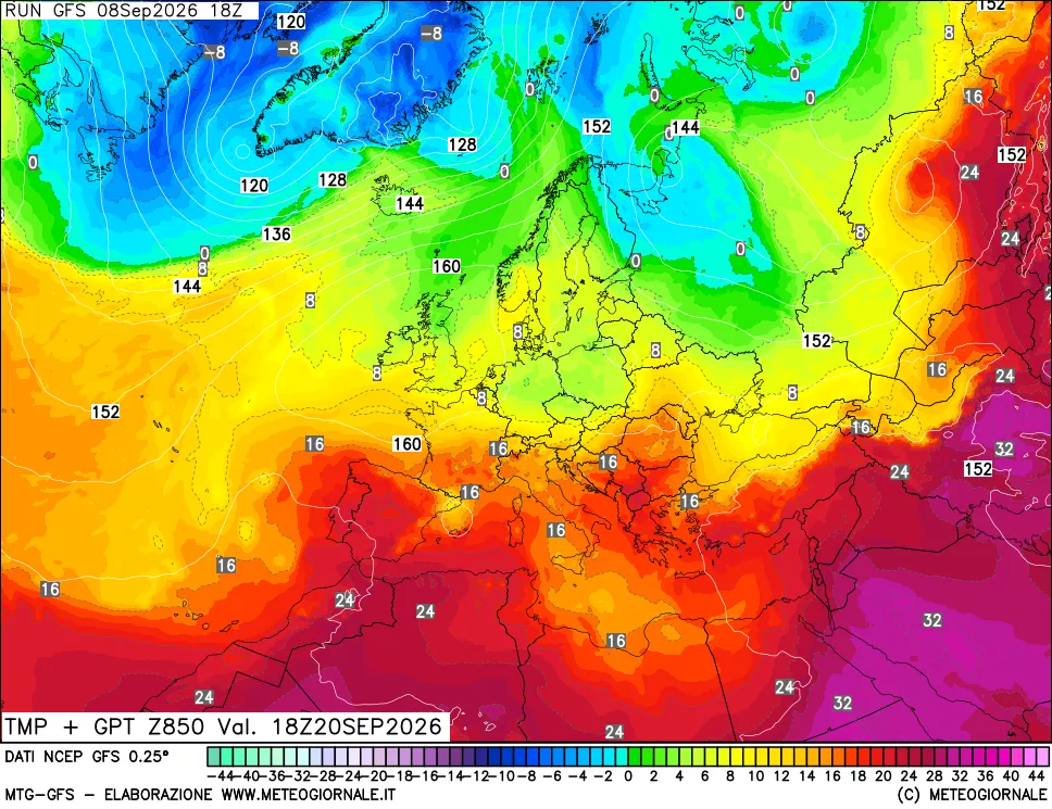 mappa 850 hPa Temp + GPT