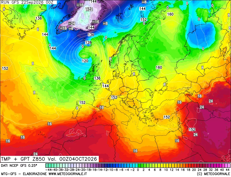 mappa 850 hPa Temp + GPT