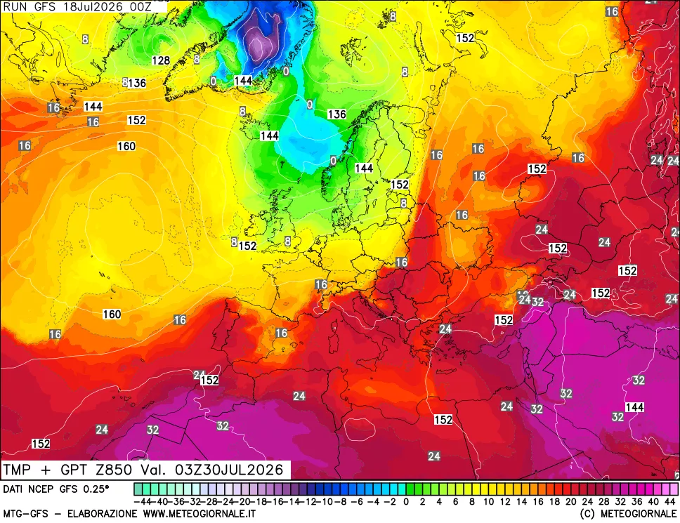 mappa 850 hPa Temp + GPT