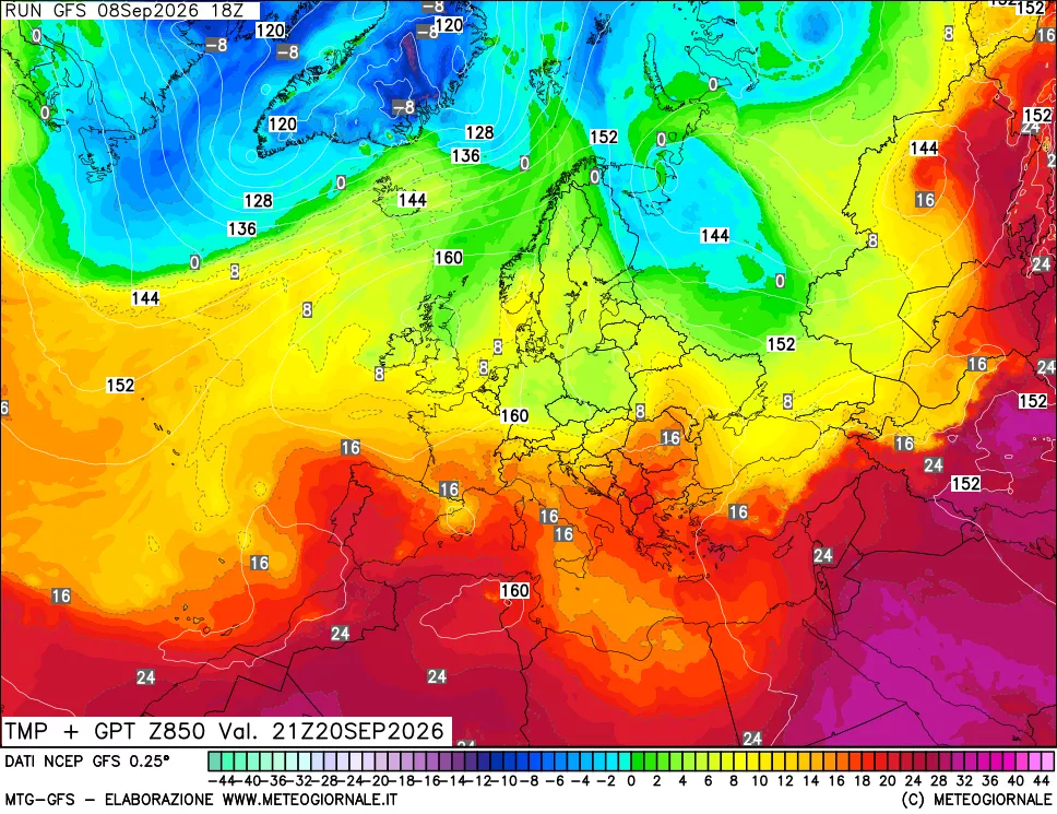 mappa 850 hPa Temp + GPT