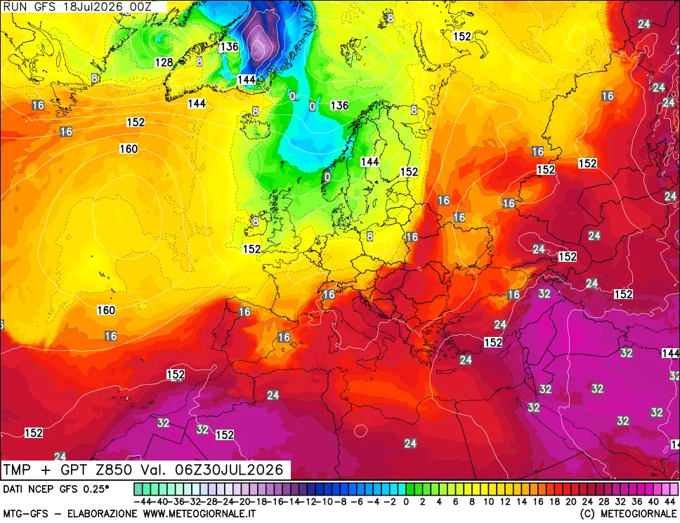 mappa 850 hPa Temp + GPT
