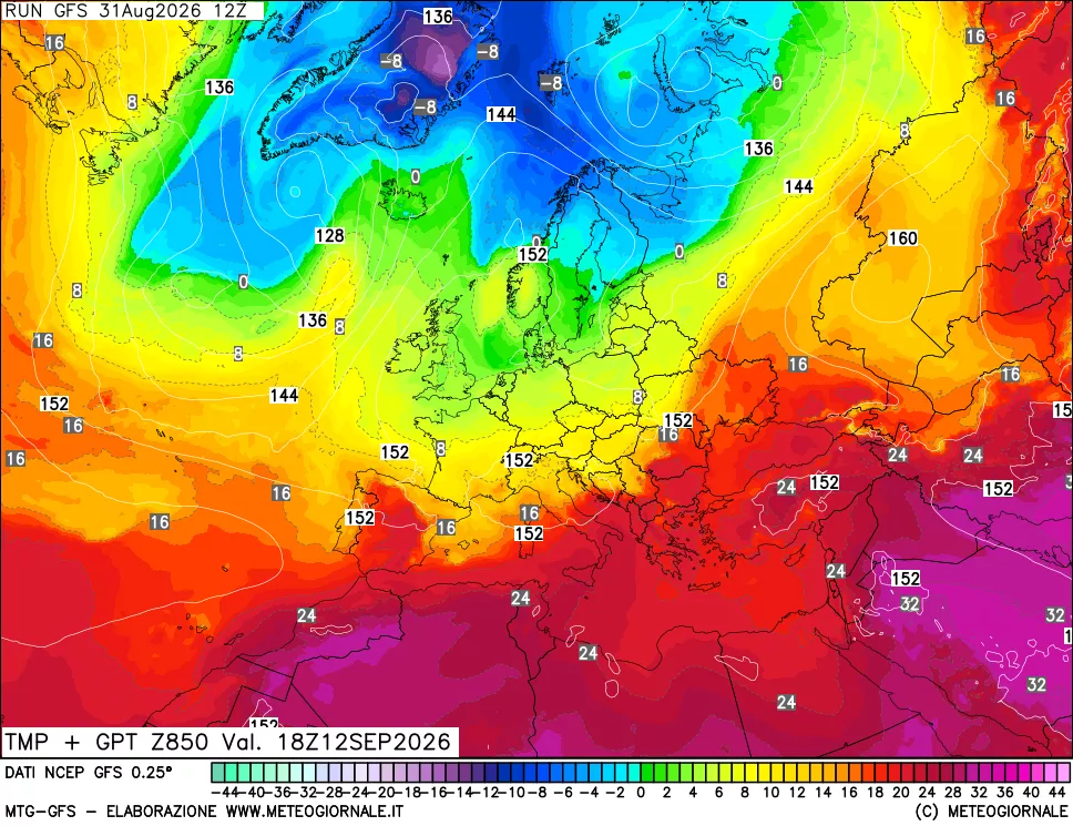 mappa 850 hPa Temp + GPT