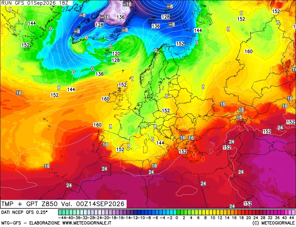 mappa 850 hPa Temp + GPT