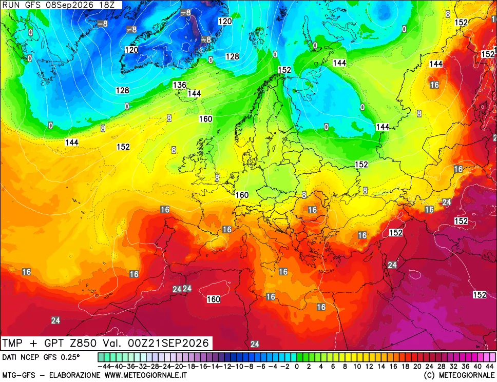 mappa 850 hPa Temp + GPT