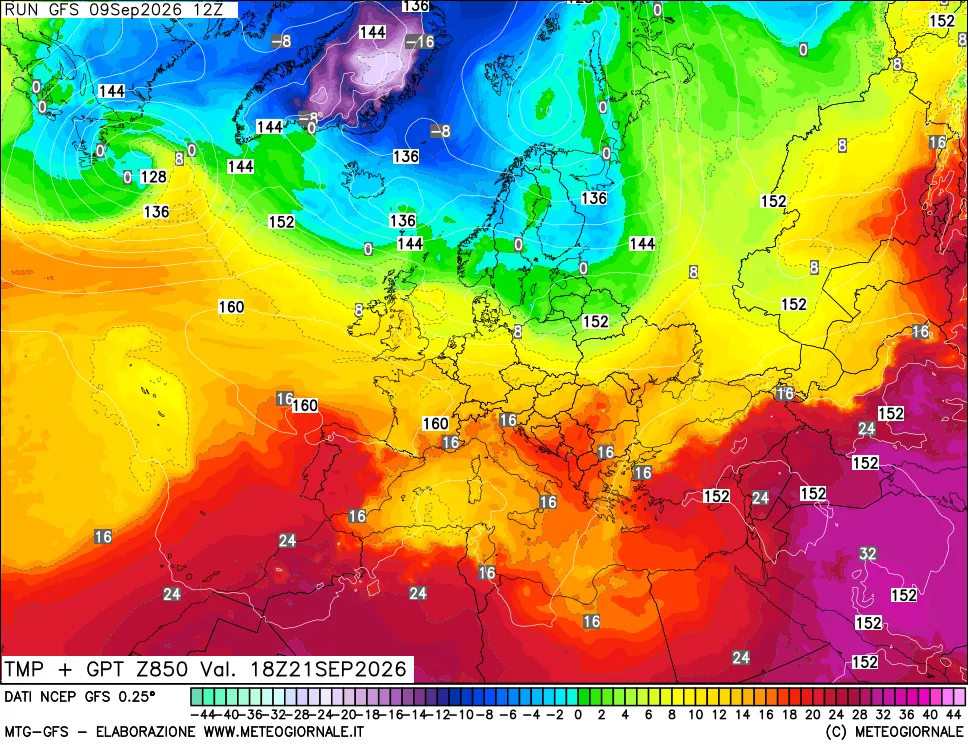 mappa 850 hPa Temp + GPT