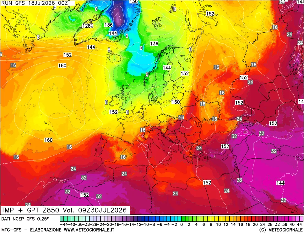 mappa 850 hPa Temp + GPT