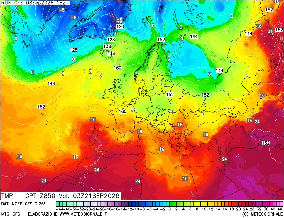 mappa 850 hPa Temp + GPT