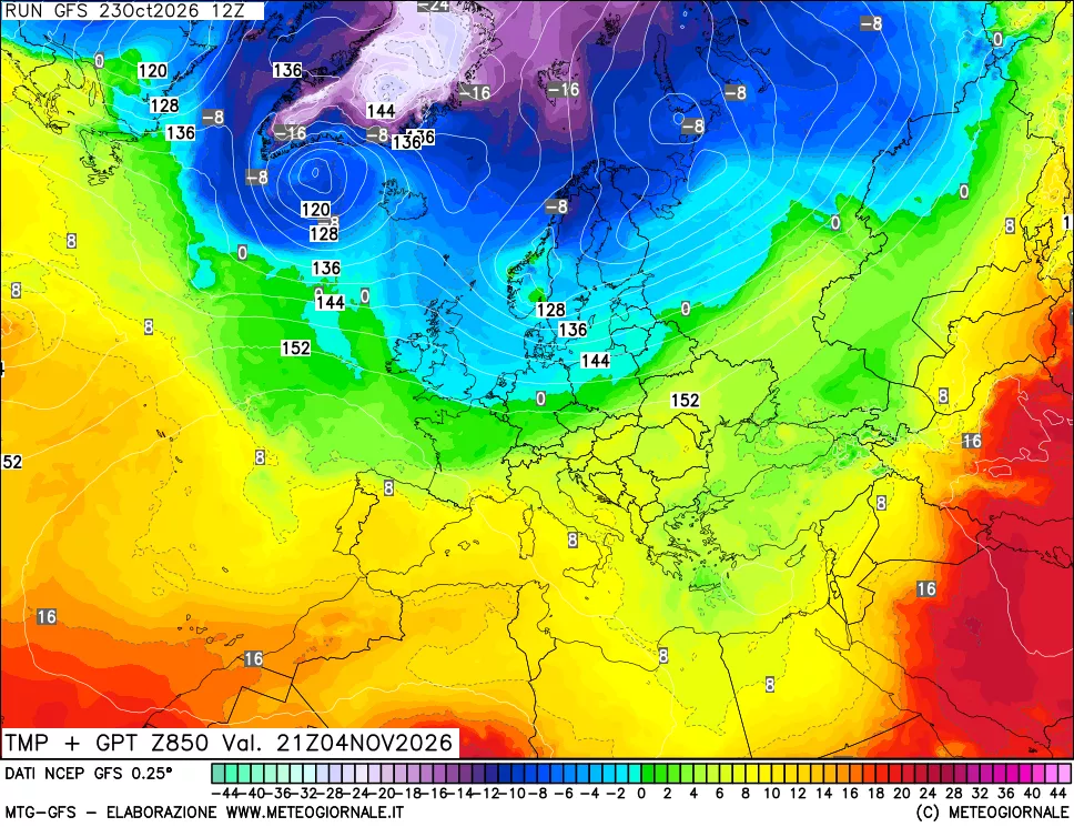 mappa 850 hPa Temp + GPT