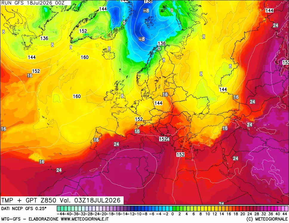 mappa 850 hPa Temp + GPT