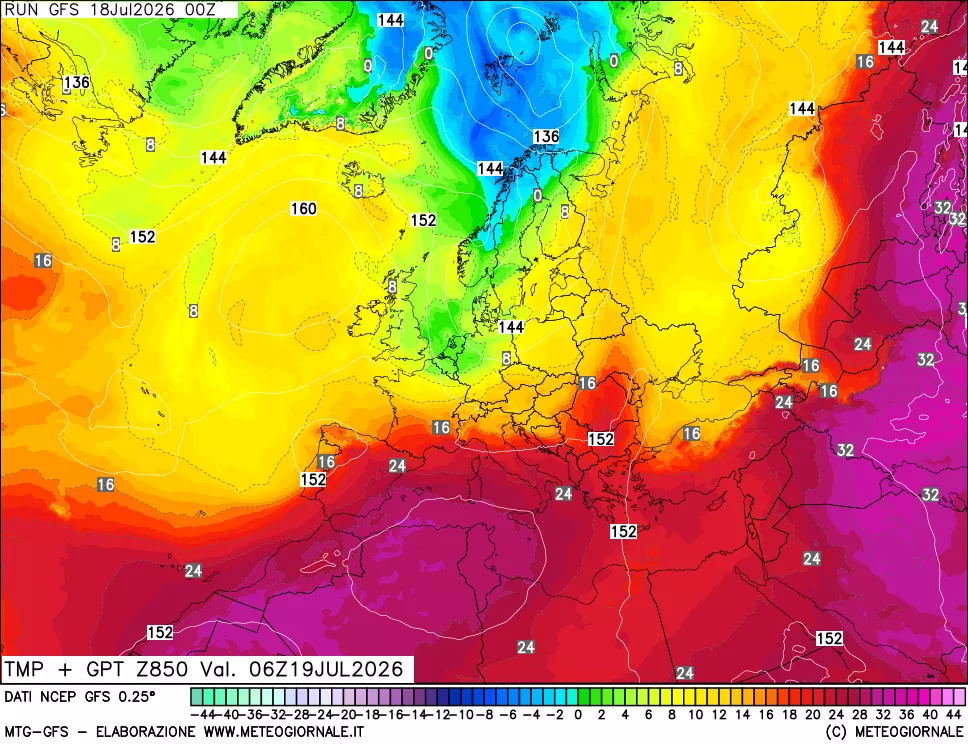 mappa 850 hPa Temp + GPT
