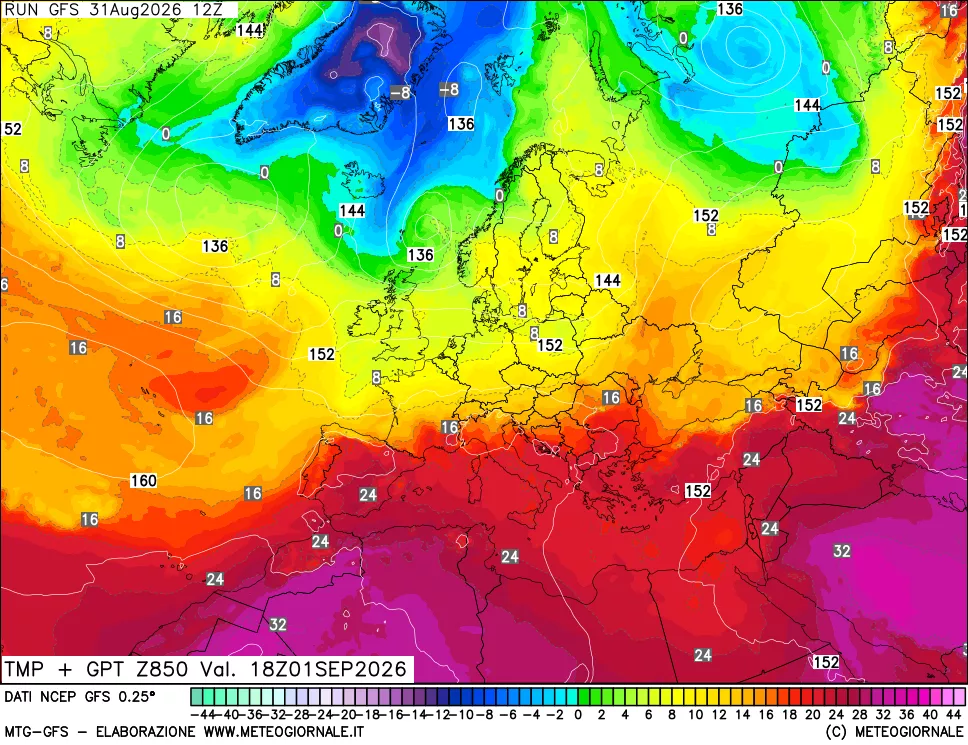 mappa 850 hPa Temp + GPT