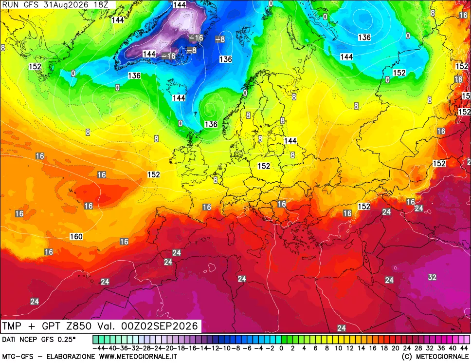 mappa 850 hPa Temp + GPT