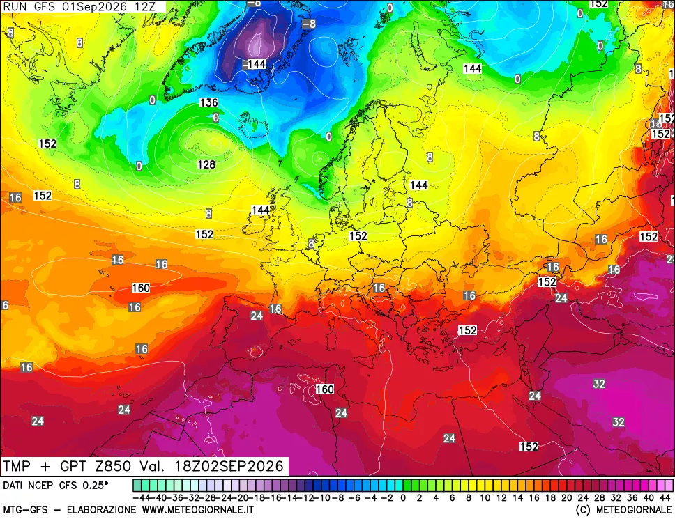 mappa 850 hPa Temp + GPT