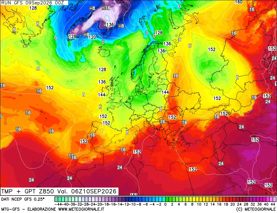 mappa 850 hPa Temp + GPT