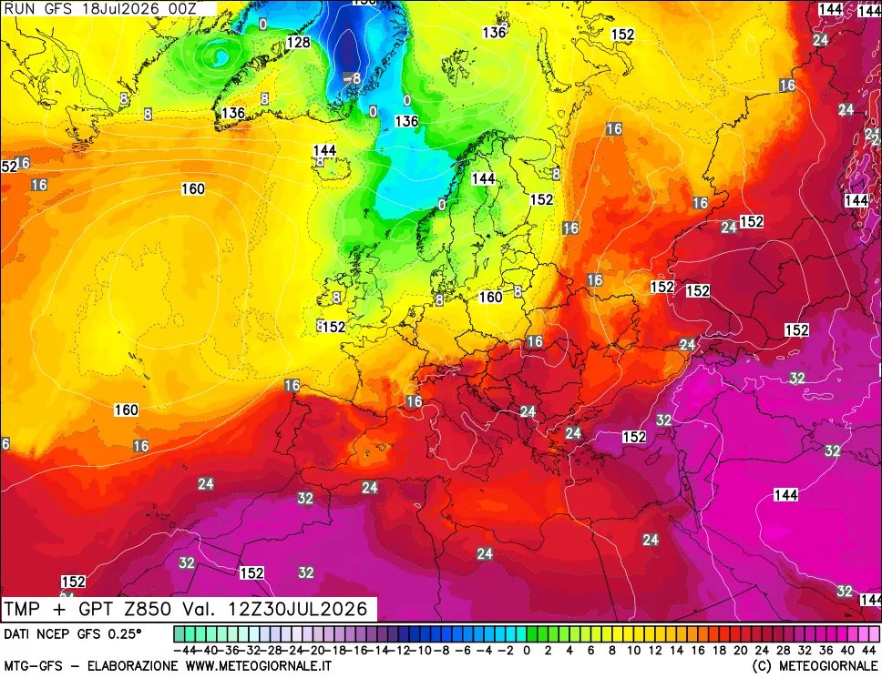 mappa 850 hPa Temp + GPT