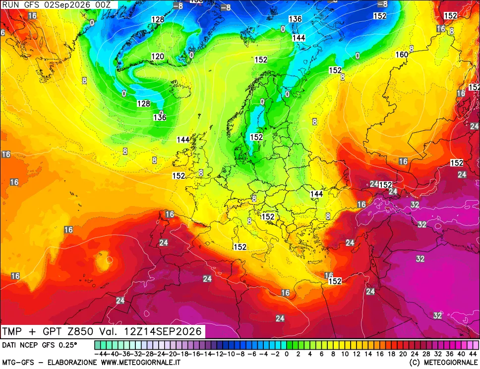mappa 850 hPa Temp + GPT