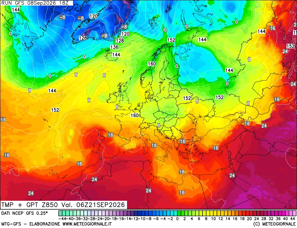 mappa 850 hPa Temp + GPT