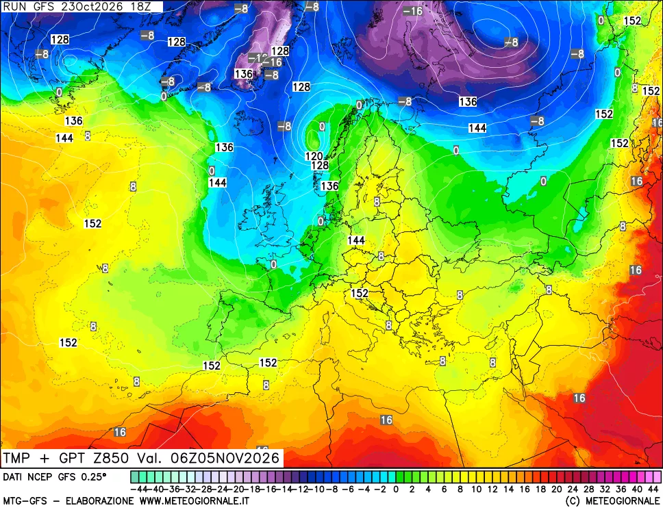 mappa 850 hPa Temp + GPT