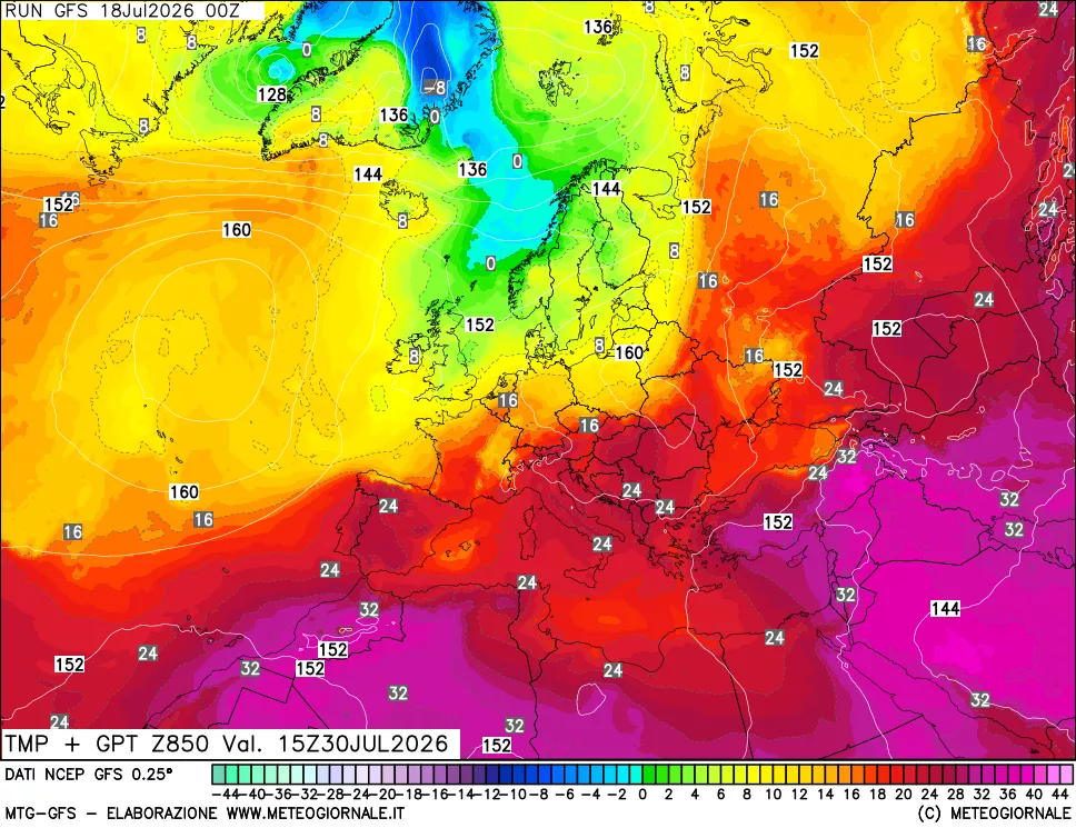mappa 850 hPa Temp + GPT