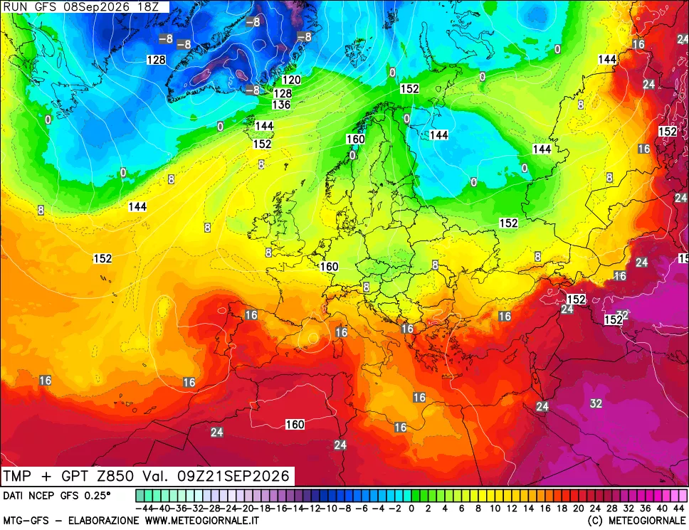 mappa 850 hPa Temp + GPT