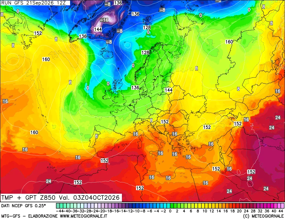 mappa 850 hPa Temp + GPT