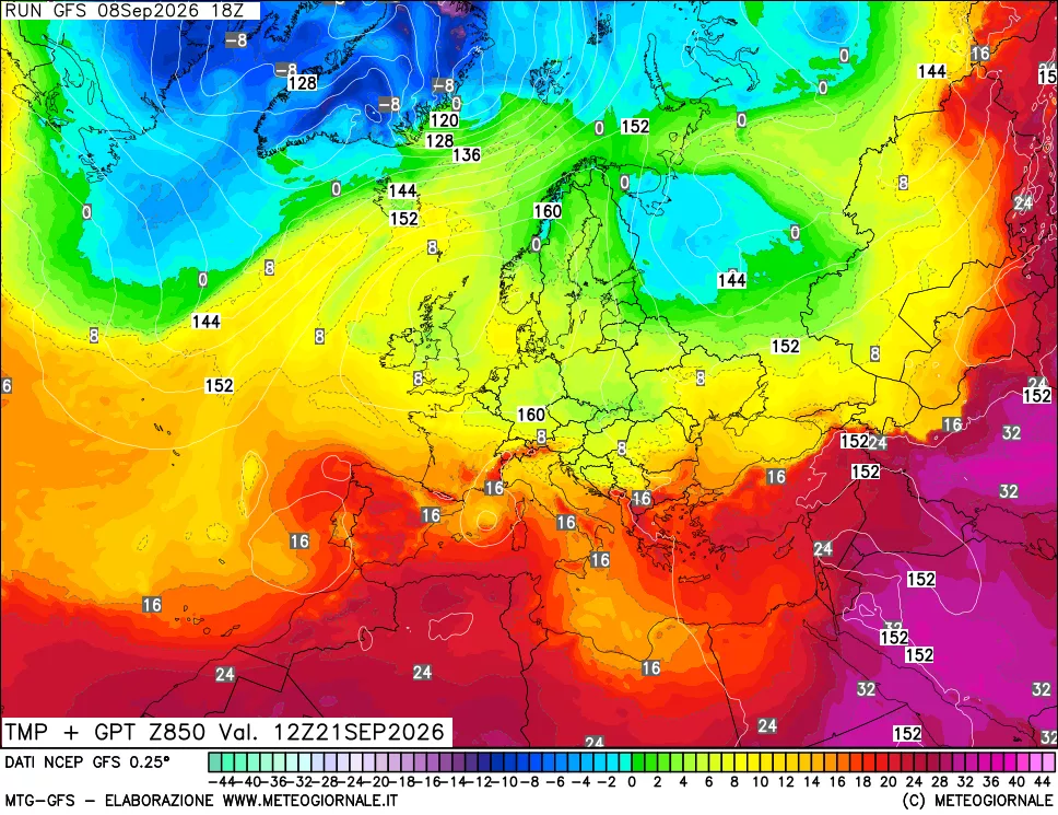 mappa 850 hPa Temp + GPT