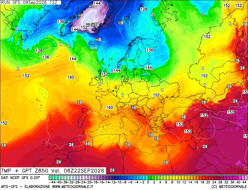 mappa 850 hPa Temp + GPT