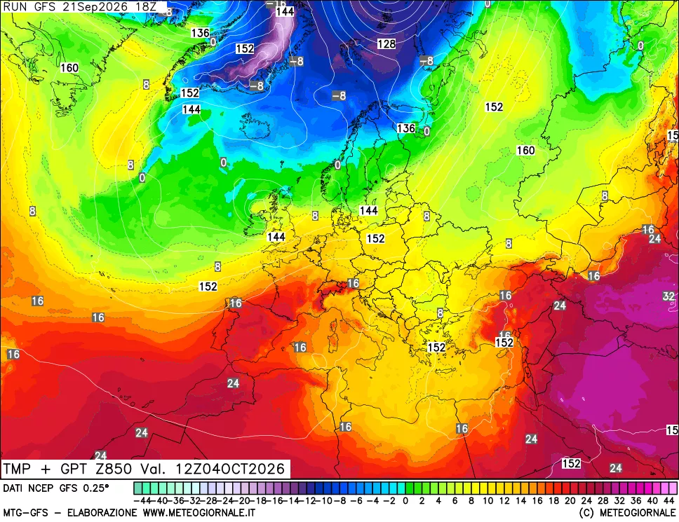 mappa 850 hPa Temp + GPT