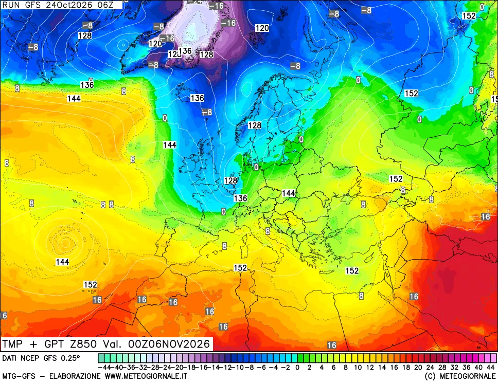 mappa 850 hPa Temp + GPT