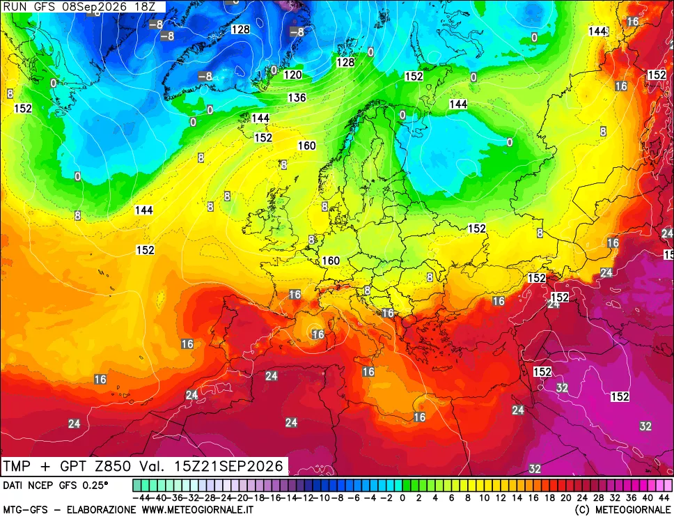 mappa 850 hPa Temp + GPT