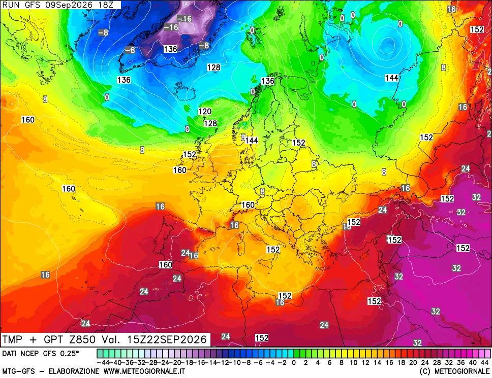 mappa 850 hPa Temp + GPT