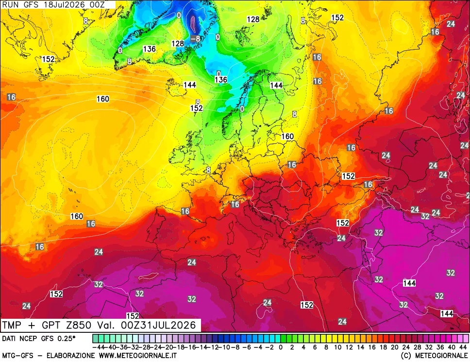 mappa 850 hPa Temp + GPT