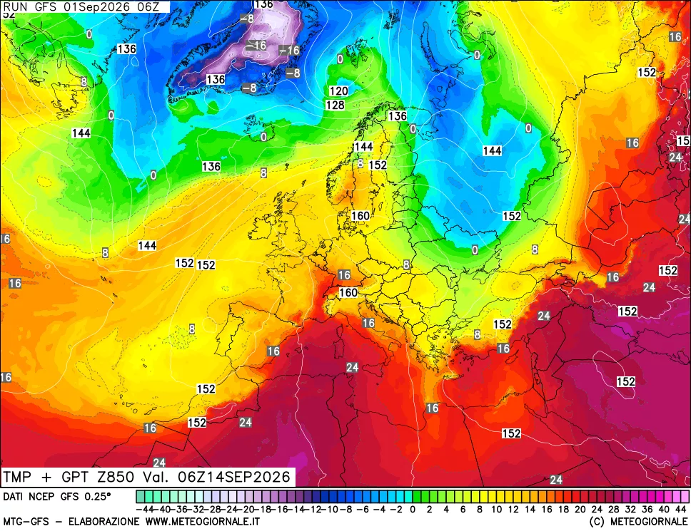 mappa 850 hPa Temp + GPT