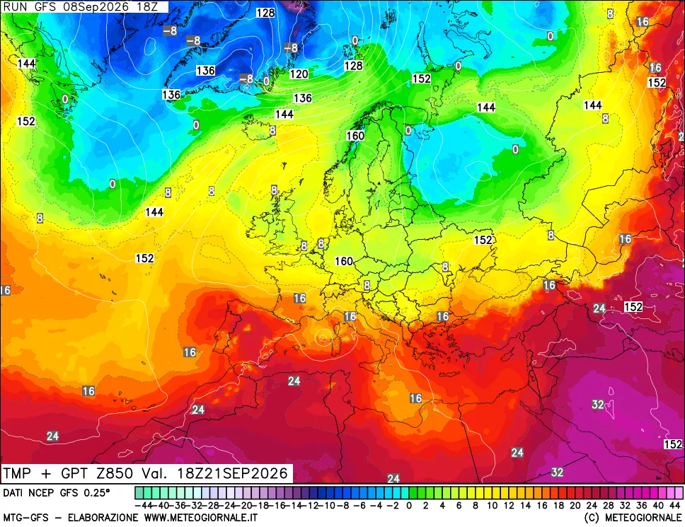 mappa 850 hPa Temp + GPT