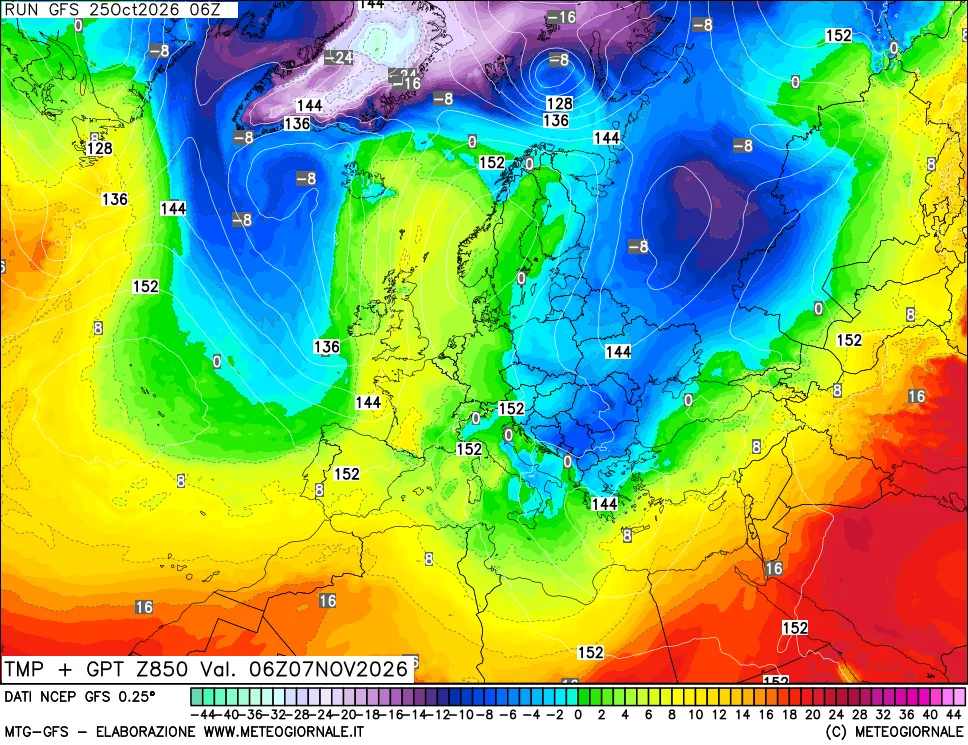 mappa 850 hPa Temp + GPT
